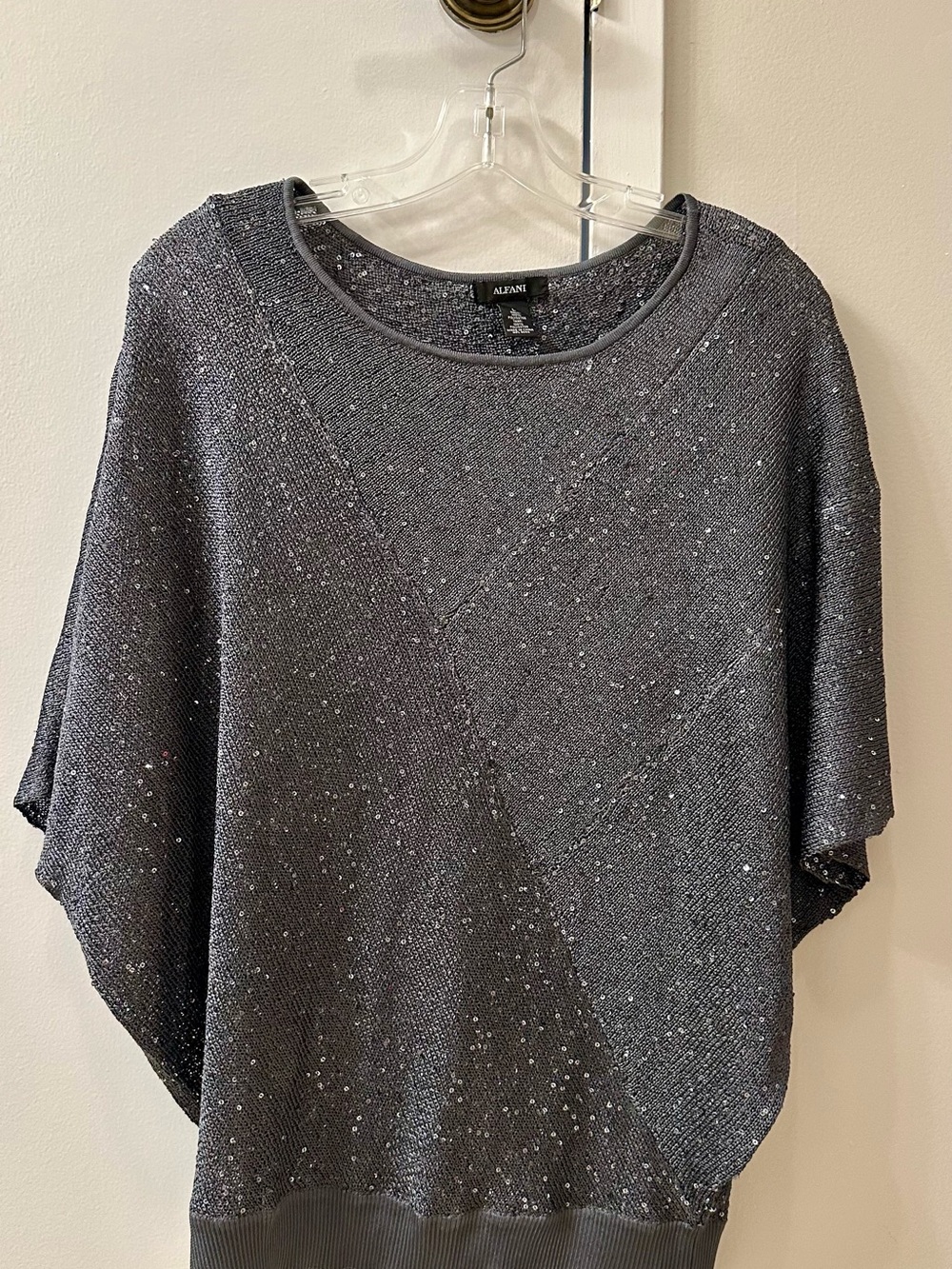 Alfani Charcoal Metallic Knit Poncho Tunic